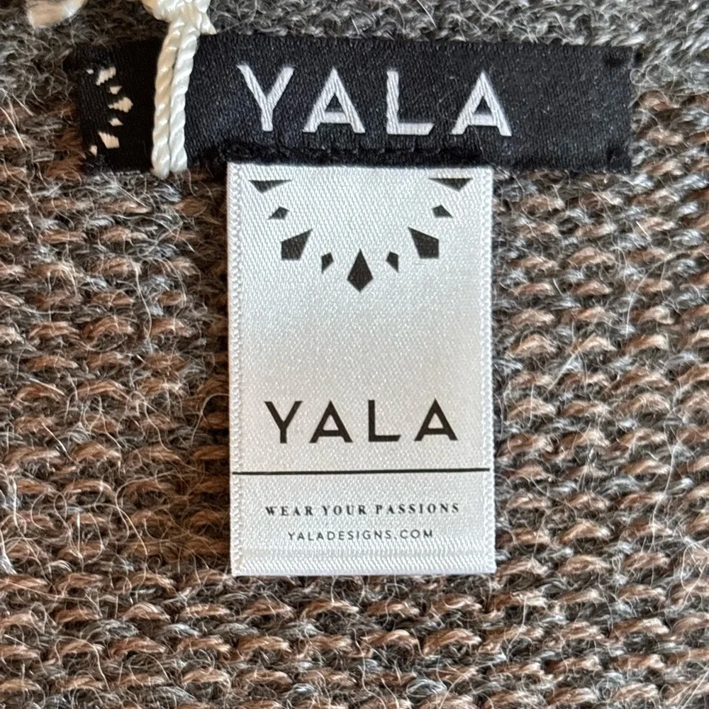 Yala Soft Multicolor Block Print Knit Scarf Alpaca Brown Gray Tan, 11x62, NWT